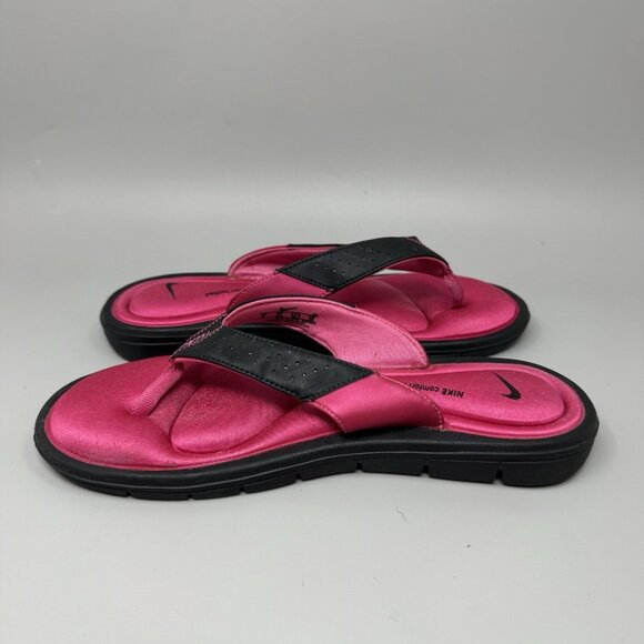 Nike Womens Comfort Footbed Sandal Size 9 Black Pink Thong Slide Flip Flop Shoe - Picture 2 of 7